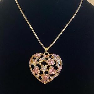 NWT BETSEY JOHNSON Pink & Crystal Filigree Heart